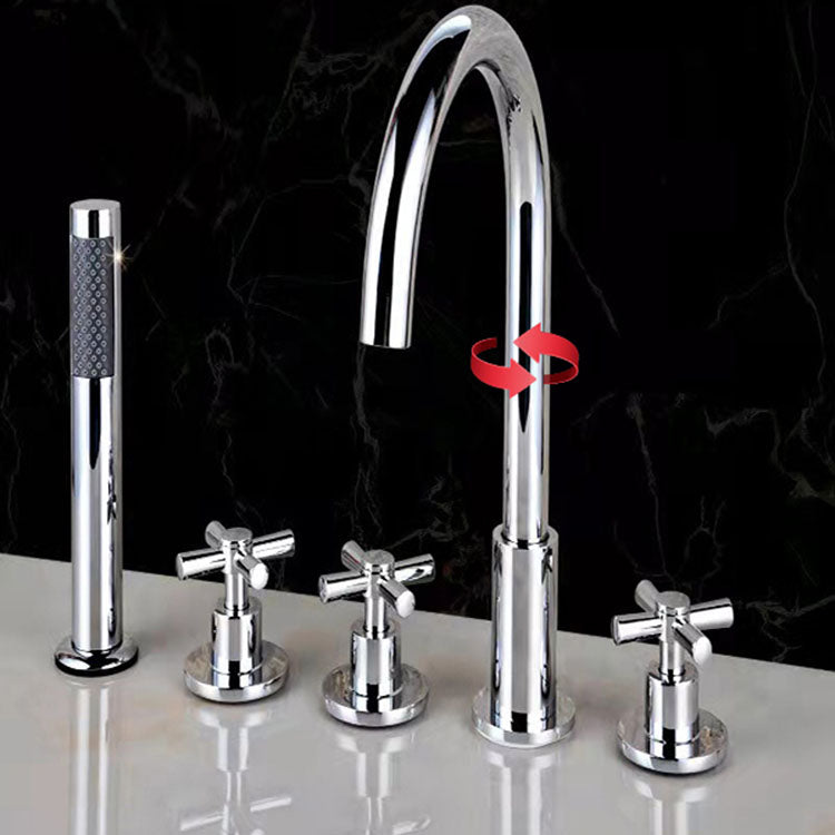 Contemporary Bathroom Faucet Deck Mounted Copper Low Arc Swivel Roman Tub Faucet Set Clearhalo 'Bathroom Remodel & Bathroom Fixtures' 'Bathtub Faucets' 'bathtub_faucets' 'Home Improvement' 'home_improvement' 'home_improvement_bathtub_faucets' 7313867