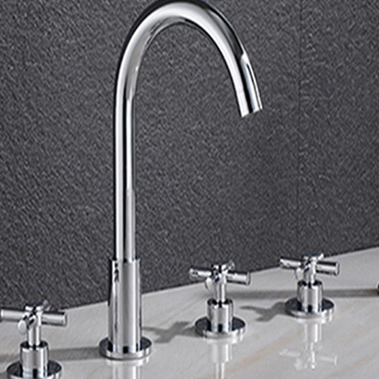 Contemporary Bathroom Faucet Deck Mounted Copper Low Arc Swivel Roman Tub Faucet Set Clearhalo 'Bathroom Remodel & Bathroom Fixtures' 'Bathtub Faucets' 'bathtub_faucets' 'Home Improvement' 'home_improvement' 'home_improvement_bathtub_faucets' 7313872