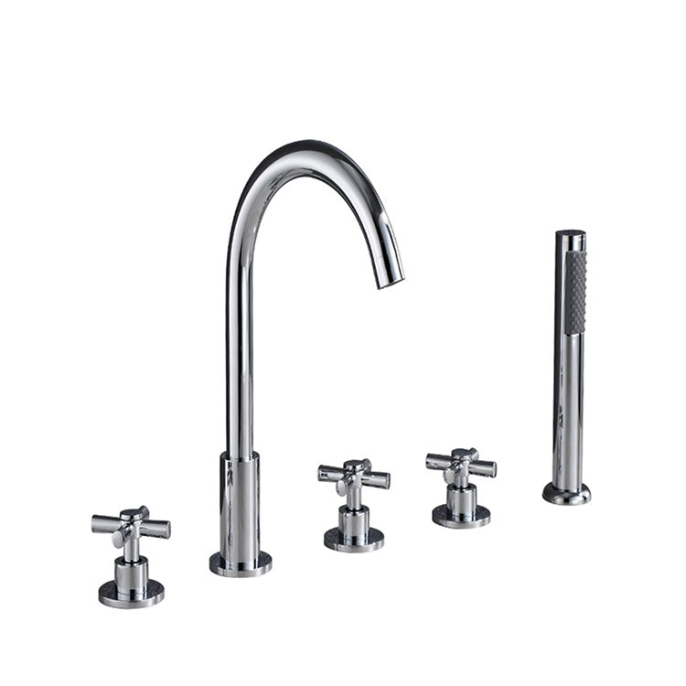Contemporary Bathroom Faucet Deck Mounted Copper Low Arc Swivel Roman Tub Faucet Set Clearhalo 'Bathroom Remodel & Bathroom Fixtures' 'Bathtub Faucets' 'bathtub_faucets' 'Home Improvement' 'home_improvement' 'home_improvement_bathtub_faucets' 7313876