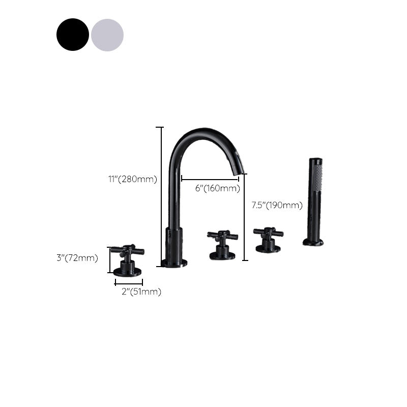 Contemporary Bathroom Faucet Deck Mounted Copper Low Arc Swivel Roman Tub Faucet Set Clearhalo 'Bathroom Remodel & Bathroom Fixtures' 'Bathtub Faucets' 'bathtub_faucets' 'Home Improvement' 'home_improvement' 'home_improvement_bathtub_faucets' 7313886