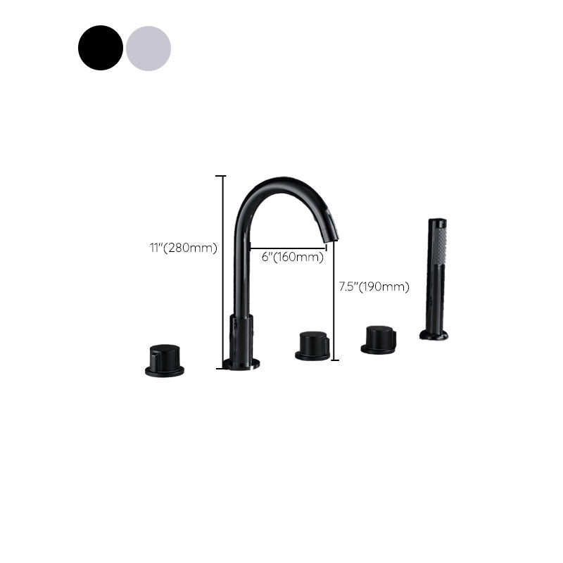 Contemporary Bathroom Faucet Deck Mounted Copper Low Arc Swivel Roman Tub Faucet Set Clearhalo 'Bathroom Remodel & Bathroom Fixtures' 'Bathtub Faucets' 'bathtub_faucets' 'Home Improvement' 'home_improvement' 'home_improvement_bathtub_faucets' 7313887