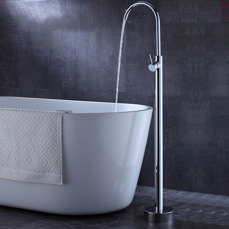 Contemporary Bathroom Faucet Floor Mounted Copper One Handle Freestanding Tub Filler Trim Gooseneck Clearhalo 'Bathroom Remodel & Bathroom Fixtures' 'Bathtub Faucets' 'bathtub_faucets' 'Home Improvement' 'home_improvement' 'home_improvement_bathtub_faucets' 7313889