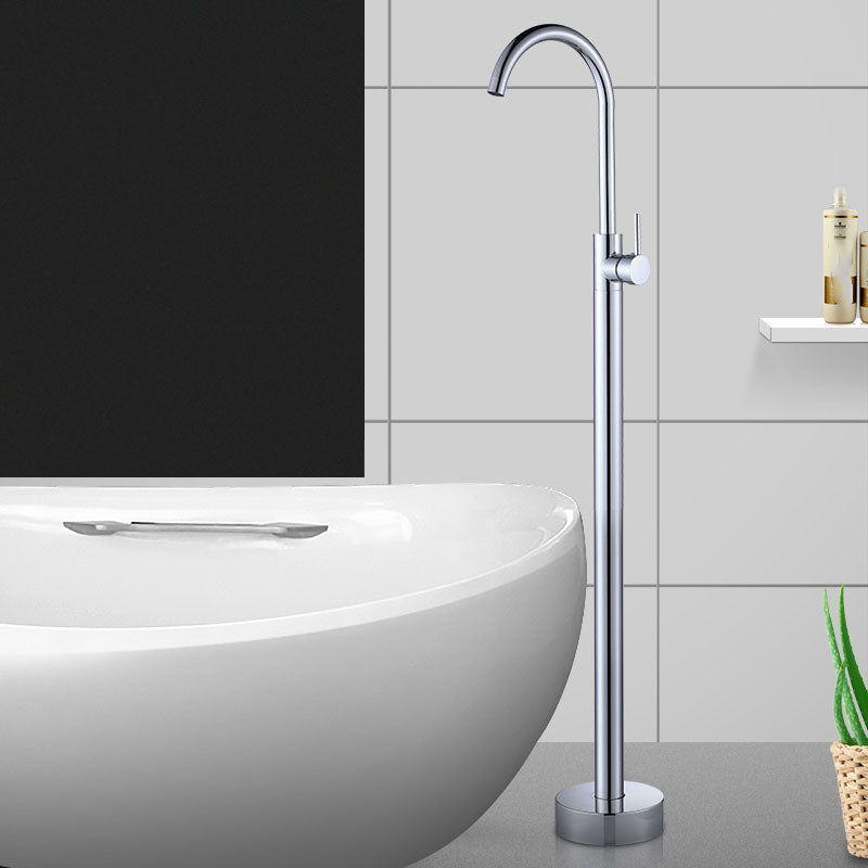 Contemporary Bathroom Faucet Floor Mounted Copper One Handle Freestanding Tub Filler Trim Clearhalo 'Bathroom Remodel & Bathroom Fixtures' 'Bathtub Faucets' 'bathtub_faucets' 'Home Improvement' 'home_improvement' 'home_improvement_bathtub_faucets' 7313891