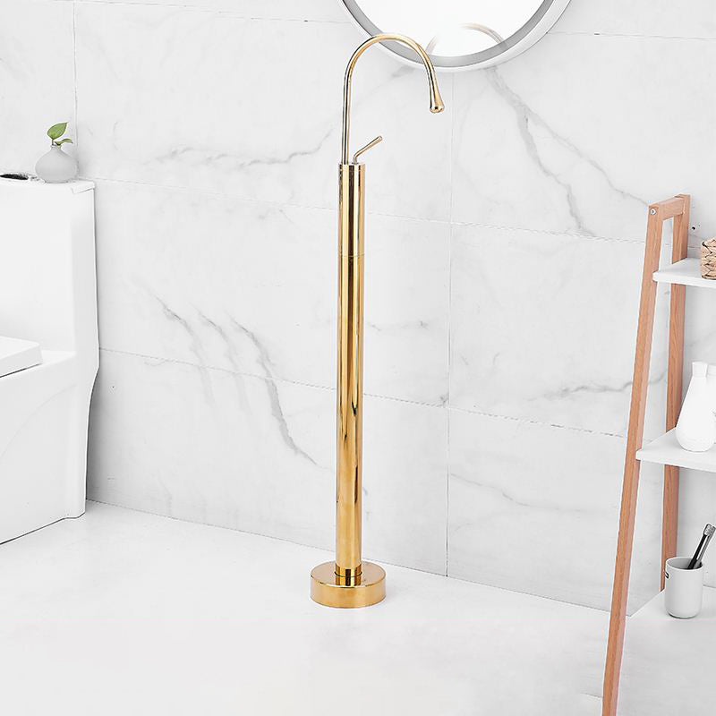 Contemporary Bathroom Faucet Floor Mounted Copper One Handle Freestanding Tub Fillers Gold Clearhalo 'Bathroom Remodel & Bathroom Fixtures' 'Bathtub Faucets' 'bathtub_faucets' 'Home Improvement' 'home_improvement' 'home_improvement_bathtub_faucets' 7313906