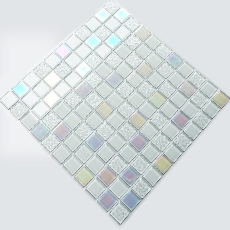 Glass Mosaic Tile Square Shape Wall Tile with Fade Resistant Milky White Clearhalo 'Floor Tiles & Wall Tiles' 'floor_tiles_wall_tiles' 'Flooring 'Home Improvement' 'home_improvement' 'home_improvement_floor_tiles_wall_tiles' Walls and Ceiling' 7313918
