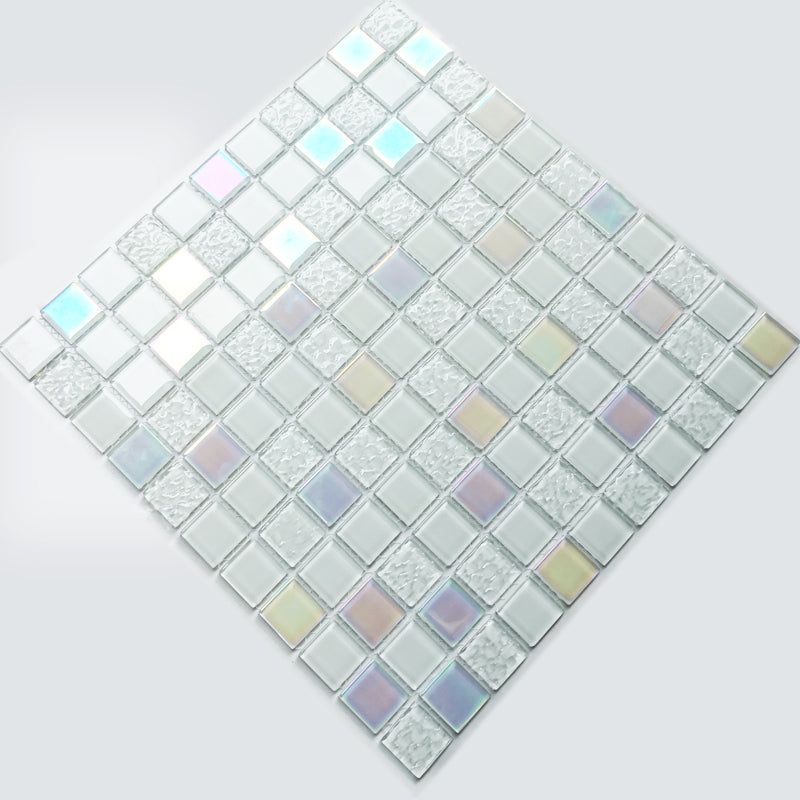 Glass Mosaic Tile Square Shape Wall Tile with Fade Resistant Milky White Clearhalo 'Floor Tiles & Wall Tiles' 'floor_tiles_wall_tiles' 'Flooring 'Home Improvement' 'home_improvement' 'home_improvement_floor_tiles_wall_tiles' Walls and Ceiling' 7313918