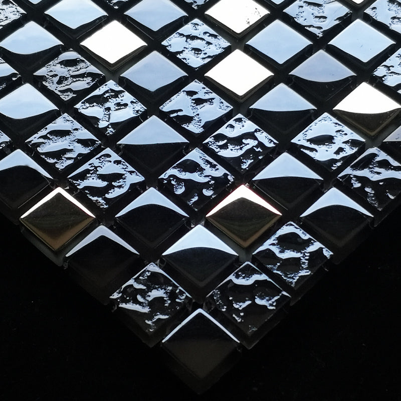 Glass Mosaic Tile Square Shape Wall Tile with Fade Resistant Gloss Black Clearhalo 'Floor Tiles & Wall Tiles' 'floor_tiles_wall_tiles' 'Flooring 'Home Improvement' 'home_improvement' 'home_improvement_floor_tiles_wall_tiles' Walls and Ceiling' 7313919