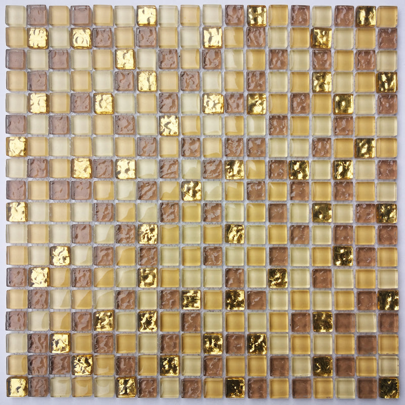 Glass Mosaic Tile Square Shape Wall Tile with Fade Resistant Yellow-Brown Clearhalo 'Floor Tiles & Wall Tiles' 'floor_tiles_wall_tiles' 'Flooring 'Home Improvement' 'home_improvement' 'home_improvement_floor_tiles_wall_tiles' Walls and Ceiling' 7313928
