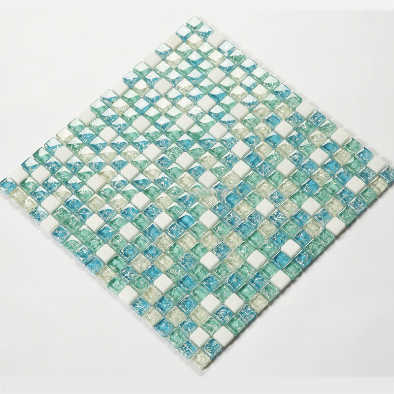 Glass Mosaic Tile Square Shape Wall Tile with Fade Resistant Aqua Clearhalo 'Floor Tiles & Wall Tiles' 'floor_tiles_wall_tiles' 'Flooring 'Home Improvement' 'home_improvement' 'home_improvement_floor_tiles_wall_tiles' Walls and Ceiling' 7313932