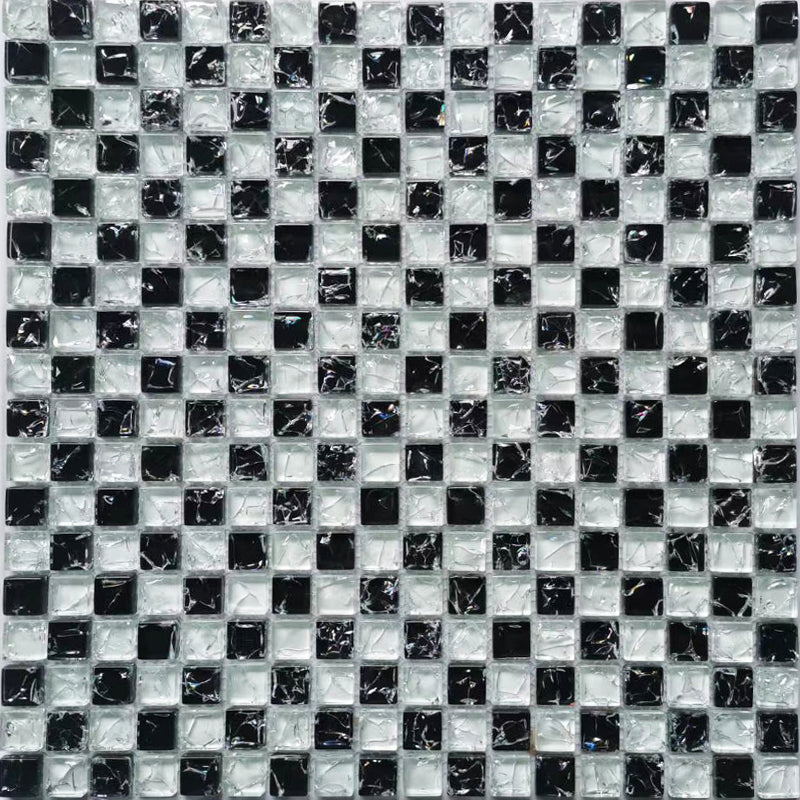 Glass Mosaic Tile Square Shape Wall Tile with Fade Resistant Black/ White Plaid Clearhalo 'Floor Tiles & Wall Tiles' 'floor_tiles_wall_tiles' 'Flooring 'Home Improvement' 'home_improvement' 'home_improvement_floor_tiles_wall_tiles' Walls and Ceiling' 7313934