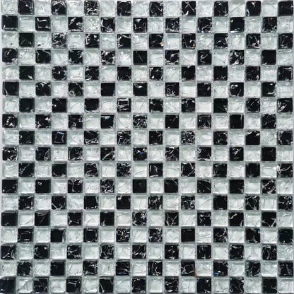 Glass Mosaic Tile Square Shape Wall Tile with Fade Resistant Black White Plaid Clearhalo 'Floor Tiles & Wall Tiles' 'floor_tiles_wall_tiles' 'Flooring 'Home Improvement' 'home_improvement' 'home_improvement_floor_tiles_wall_tiles' Walls and Ceiling' 7313934