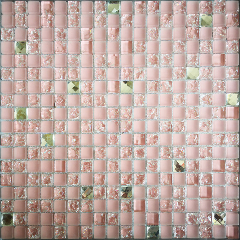 Glass Mosaic Tile Square Shape Wall Tile with Fade Resistant Pink Clearhalo 'Floor Tiles & Wall Tiles' 'floor_tiles_wall_tiles' 'Flooring 'Home Improvement' 'home_improvement' 'home_improvement_floor_tiles_wall_tiles' Walls and Ceiling' 7313938
