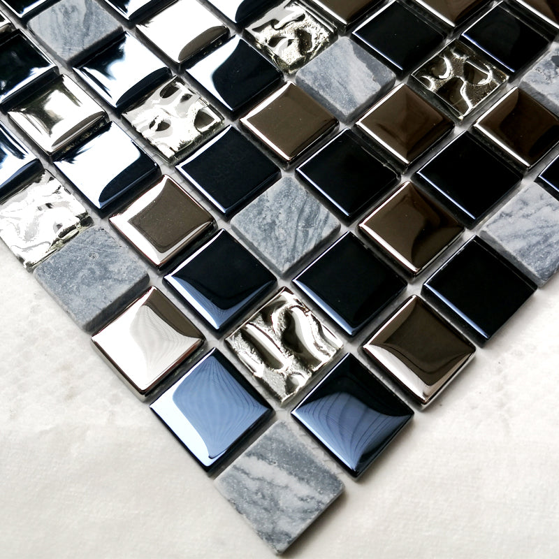 Glass Mosaic Tile Square Shape Wall Tile with Fade Resistant Black-Gray Clearhalo 'Floor Tiles & Wall Tiles' 'floor_tiles_wall_tiles' 'Flooring 'Home Improvement' 'home_improvement' 'home_improvement_floor_tiles_wall_tiles' Walls and Ceiling' 7313939
