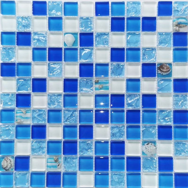 Glass Mosaic Tile Square Shape Wall Tile with Fade Resistant Blue-White Clearhalo 'Floor Tiles & Wall Tiles' 'floor_tiles_wall_tiles' 'Flooring 'Home Improvement' 'home_improvement' 'home_improvement_floor_tiles_wall_tiles' Walls and Ceiling' 7313943
