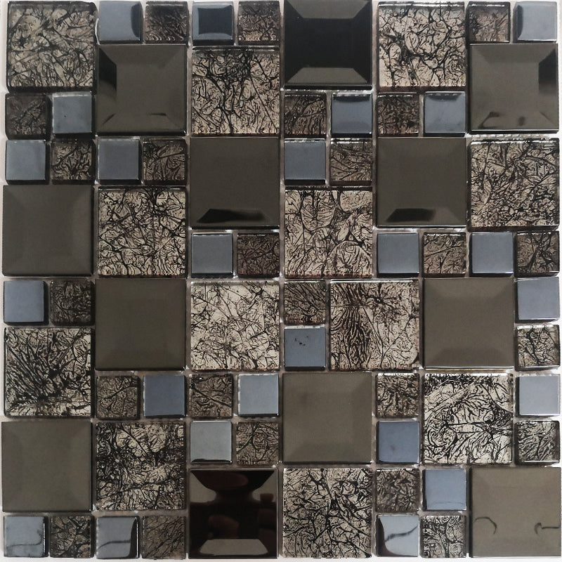 Glass Mosaic Tile Square Shape Wall Tile with Fade Resistant Pewter Clearhalo 'Floor Tiles & Wall Tiles' 'floor_tiles_wall_tiles' 'Flooring 'Home Improvement' 'home_improvement' 'home_improvement_floor_tiles_wall_tiles' Walls and Ceiling' 7313944