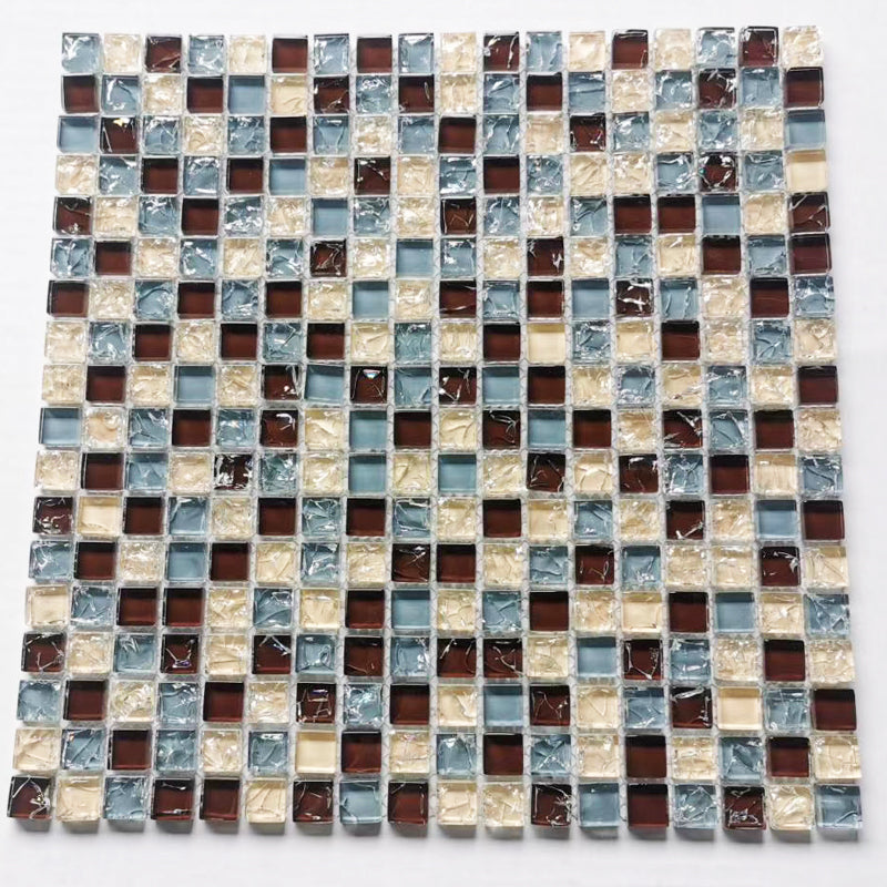 Glass Mosaic Tile Square Shape Wall Tile with Fade Resistant Yellow Blue Clearhalo 'Floor Tiles & Wall Tiles' 'floor_tiles_wall_tiles' 'Flooring 'Home Improvement' 'home_improvement' 'home_improvement_floor_tiles_wall_tiles' Walls and Ceiling' 7313952