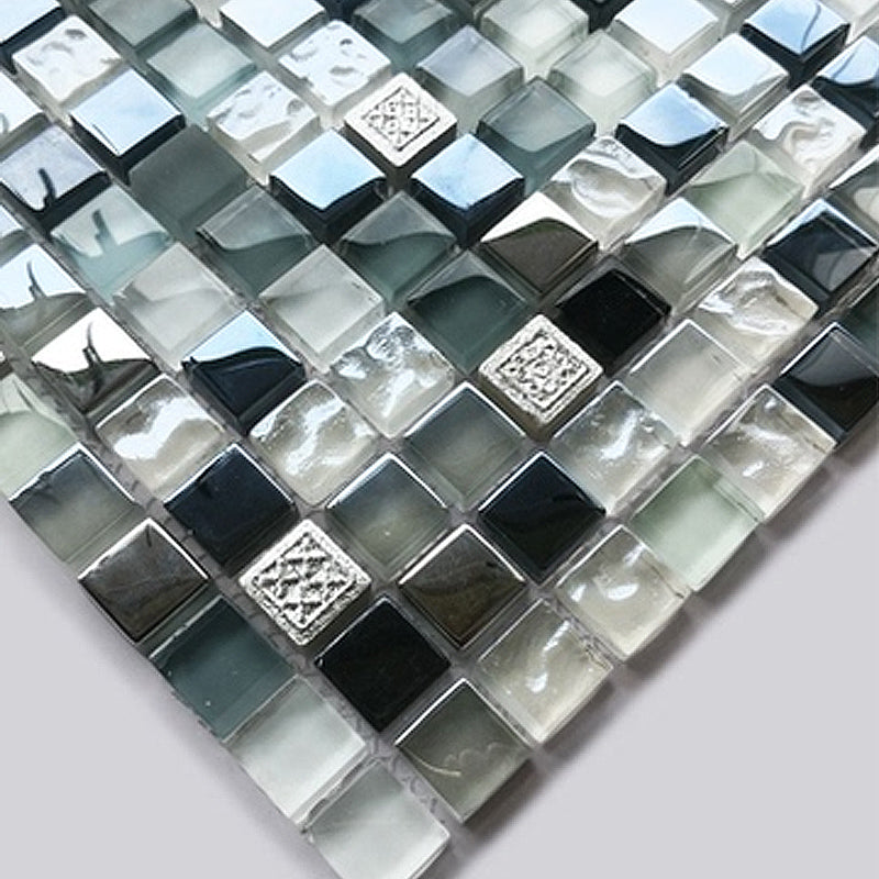 Glass Mosaic Tile Square Shape Wall Tile with Fade Resistant Light Gray-Black Clearhalo 'Floor Tiles & Wall Tiles' 'floor_tiles_wall_tiles' 'Flooring 'Home Improvement' 'home_improvement' 'home_improvement_floor_tiles_wall_tiles' Walls and Ceiling' 7313954