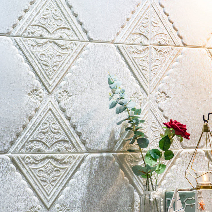 Modern Wall Panels Waterproof 3D Floral Print Peel and Stick Wall Paneling White 10-Piece Set Clearhalo 'Flooring 'Home Improvement' 'home_improvement' 'home_improvement_wall_paneling' 'Wall Paneling' 'wall_paneling' 'Walls & Ceilings' Walls and Ceiling' 7314089