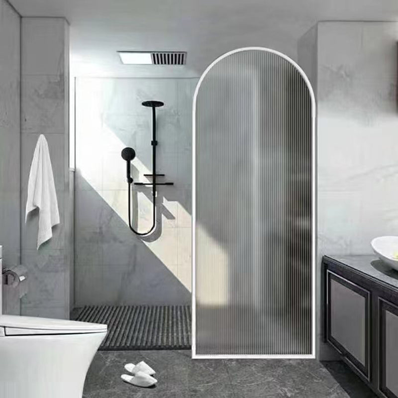 White Shower Door Frame Single Fixed Frosted Tempered Shower Bath Door Water Ripple Clearhalo 'Bathroom Remodel & Bathroom Fixtures' 'Home Improvement' 'home_improvement' 'home_improvement_shower_tub_doors' 'Shower and Tub Doors' 'shower_tub_doors' 'Showers & Bathtubs' 7314184