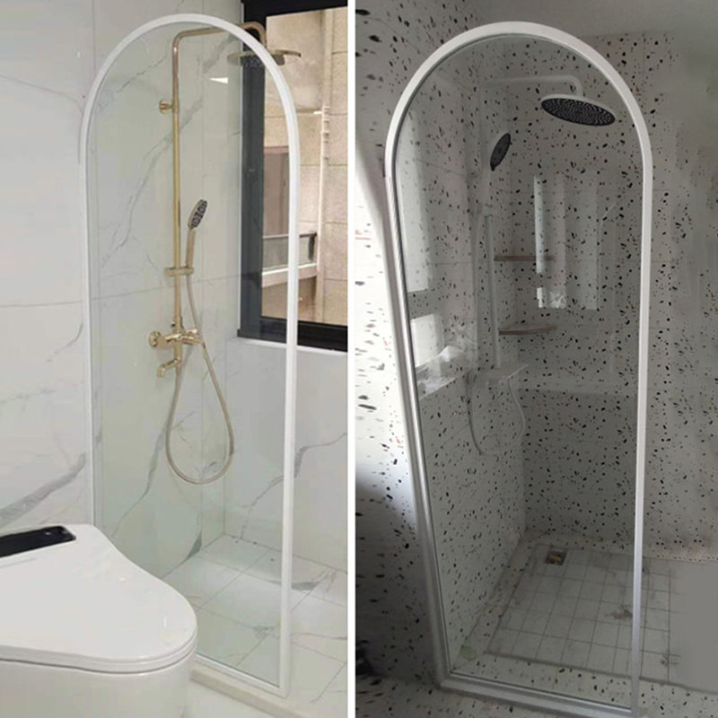 White Shower Door Frame Single Fixed Frosted Tempered Shower Bath Door Clearhalo 'Bathroom Remodel & Bathroom Fixtures' 'Home Improvement' 'home_improvement' 'home_improvement_shower_tub_doors' 'Shower and Tub Doors' 'shower_tub_doors' 'Showers & Bathtubs' 7314195