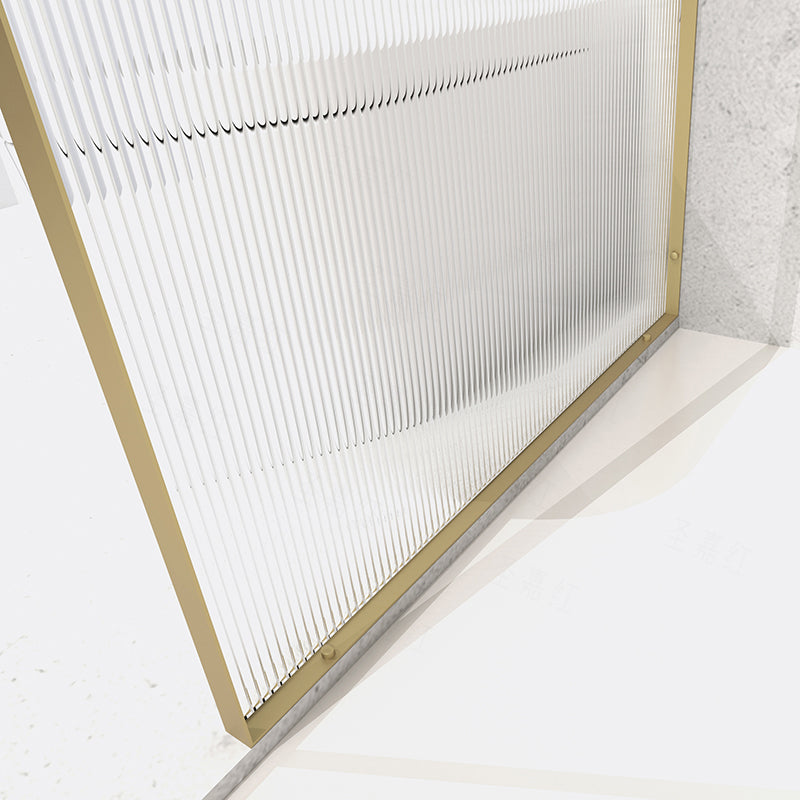 Metal Shower Door in Gold Finish, Tempered Single Fixed Framed Shower Bath Door Clearhalo 'Bathroom Remodel & Bathroom Fixtures' 'Home Improvement' 'home_improvement' 'home_improvement_shower_tub_doors' 'Shower and Tub Doors' 'shower_tub_doors' 'Showers & Bathtubs' 7314209