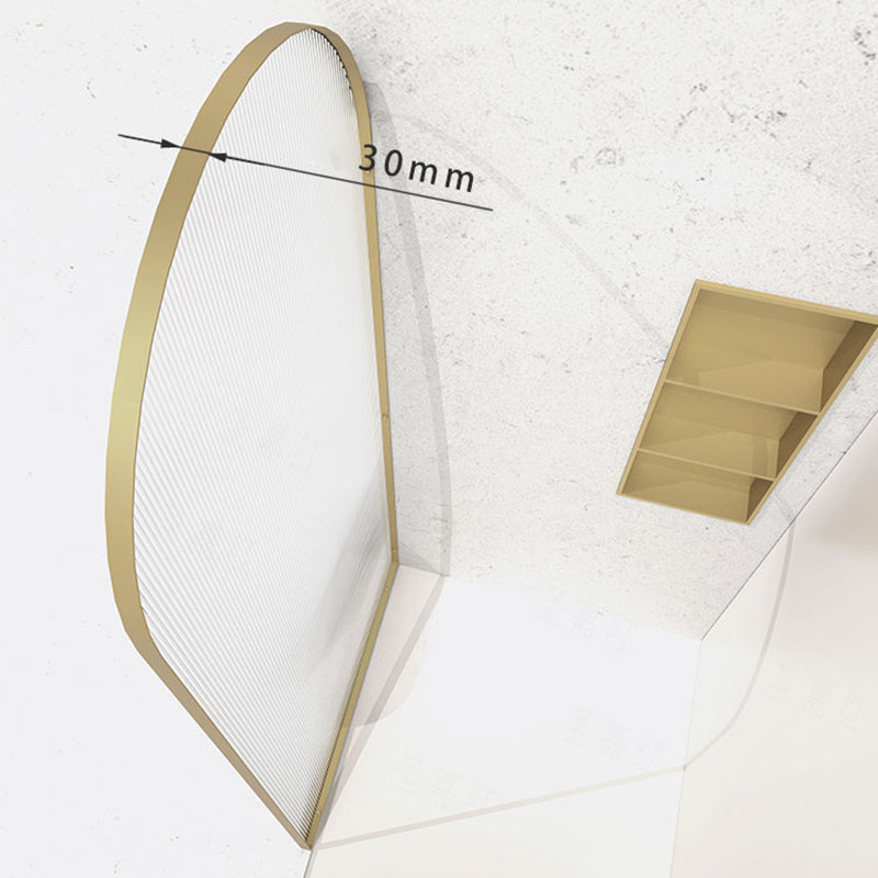 Metal Shower Door in Gold Finish, Tempered Single Fixed Framed Shower Bath Door Clearhalo 'Bathroom Remodel & Bathroom Fixtures' 'Home Improvement' 'home_improvement' 'home_improvement_shower_tub_doors' 'Shower and Tub Doors' 'shower_tub_doors' 'Showers & Bathtubs' 7314211