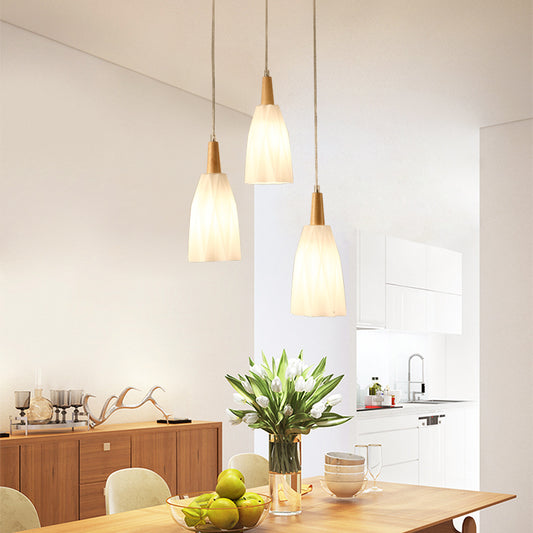 White Glass Prismatic Cluster Pendant Japanese 3-Light Hanging Lamp Kit with Round Wood Canopy Clearhalo 'Ceiling Lights' 'Chandeliers' 'Glass shade' 'Glass' 'Modern Pendants' 'Modern' 'Pendant Lights' 'Pendants' Lighting' 731495