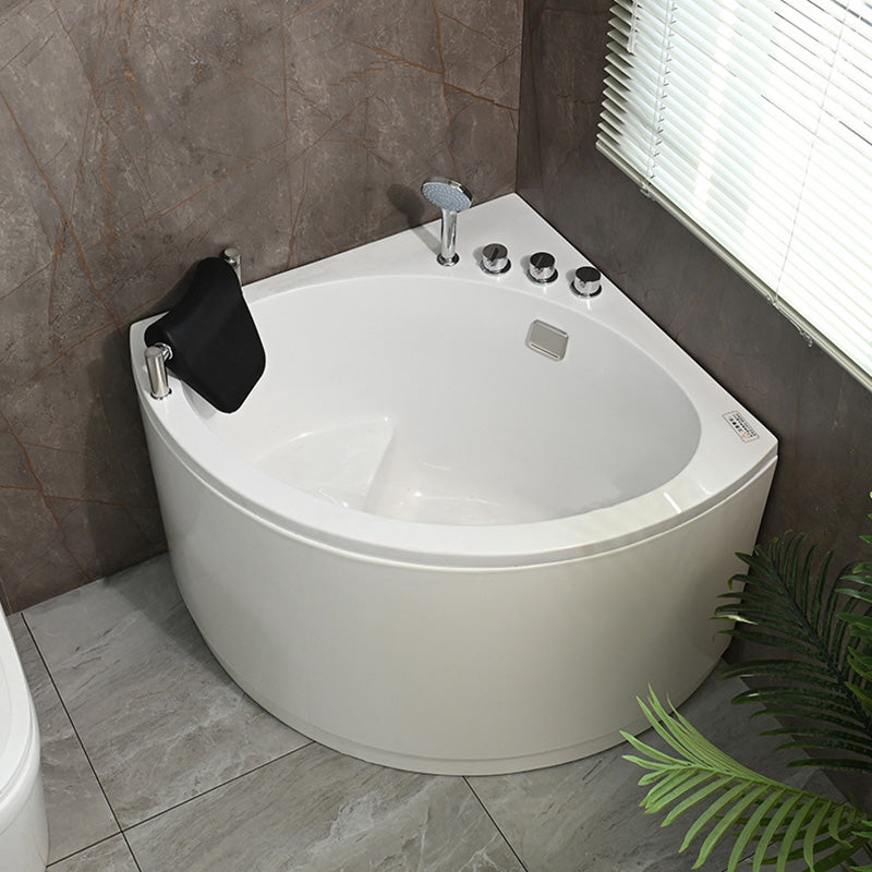 Modern Corner White Bath Acrylic Soaking Center-Back Bathtub 31.5"L x 31.5"W x 25.5"H Tub with Silver 5-Piece Set Clearhalo 'Bathroom Remodel & Bathroom Fixtures' 'Bathtubs' 'Home Improvement' 'home_improvement' 'home_improvement_bathtubs' 'Showers & Bathtubs' 7315012