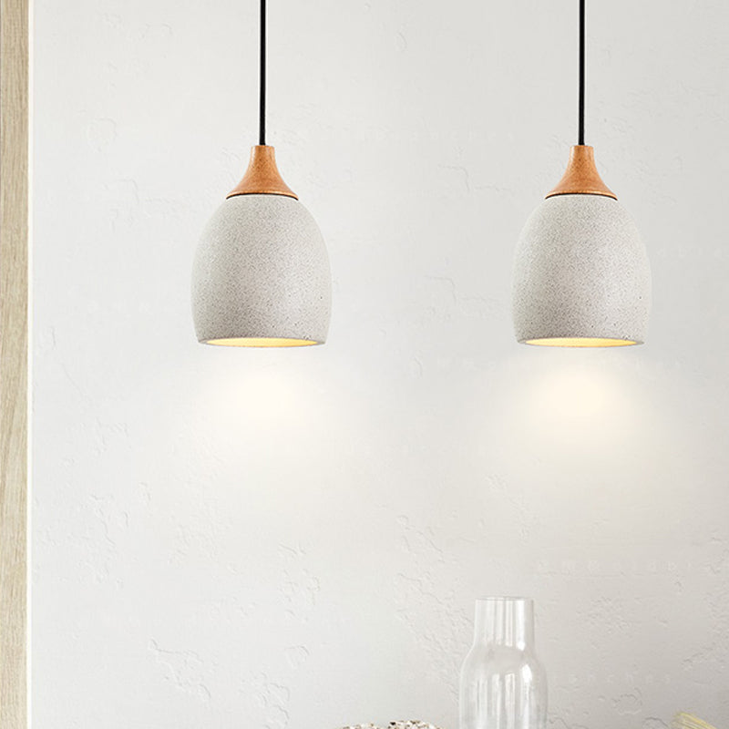 Modern Nordic Domed Hanging Light Cement 1 Bulb Coffee Shop Pendant Lamp in Light Grey with Wood Top Clearhalo 'Ceiling Lights' 'Modern Pendants' 'Modern' 'Pendant Lights' 'Pendants' Lighting' 731544