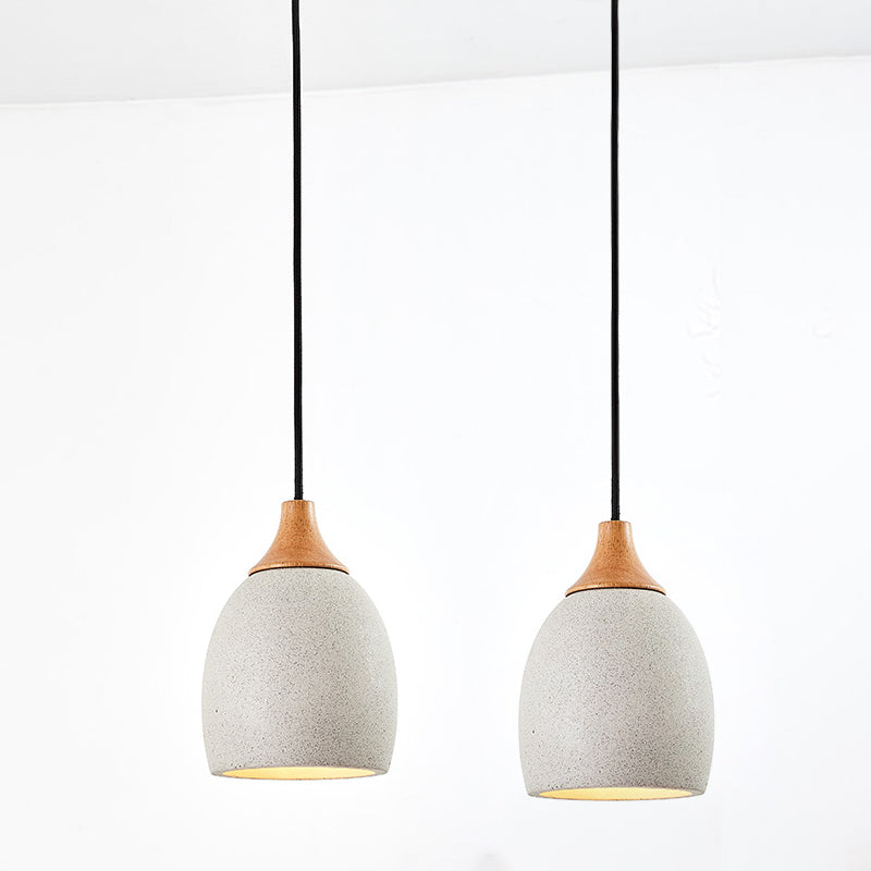 Modern Nordic Domed Hanging Light Cement 1 Bulb Coffee Shop Pendant Lamp in Light Grey with Wood Top Clearhalo 'Ceiling Lights' 'Modern Pendants' 'Modern' 'Pendant Lights' 'Pendants' Lighting' 731545