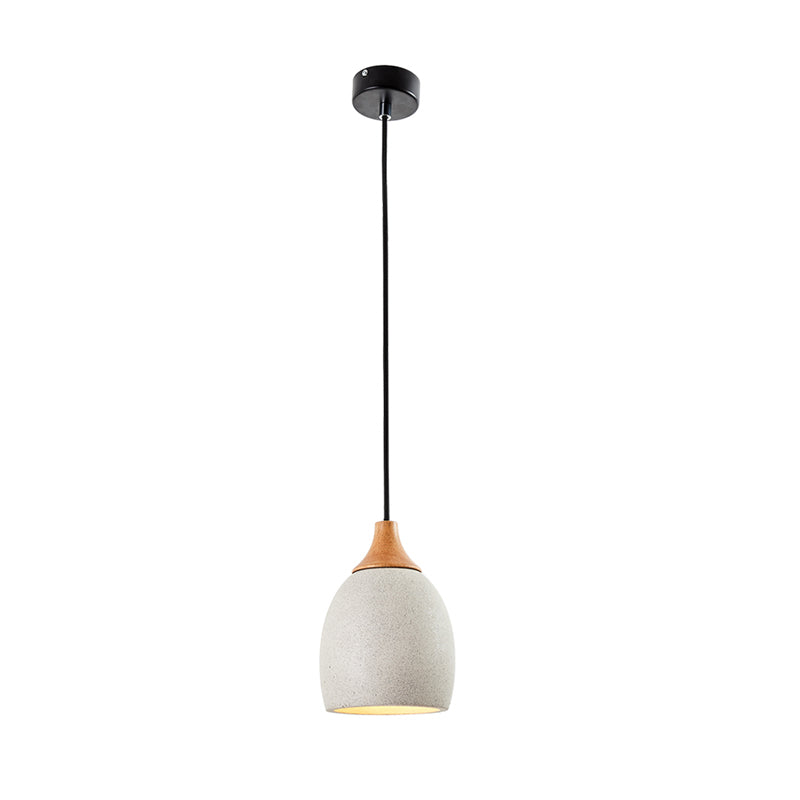 Modern Nordic Domed Hanging Light Cement 1 Bulb Coffee Shop Pendant Lamp in Light Grey with Wood Top Clearhalo 'Ceiling Lights' 'Modern Pendants' 'Modern' 'Pendant Lights' 'Pendants' Lighting' 731546