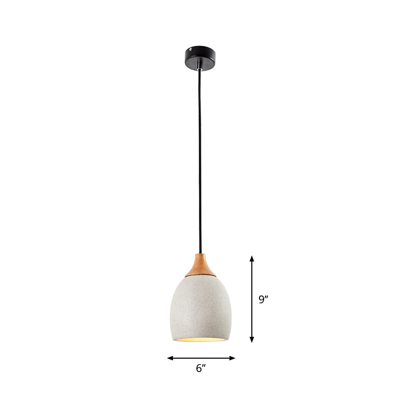 Modern Nordic Domed Hanging Light Cement 1 Bulb Coffee Shop Pendant Lamp in Light Grey with Wood Top Clearhalo 'Ceiling Lights' 'Modern Pendants' 'Modern' 'Pendant Lights' 'Pendants' Lighting' 731547
