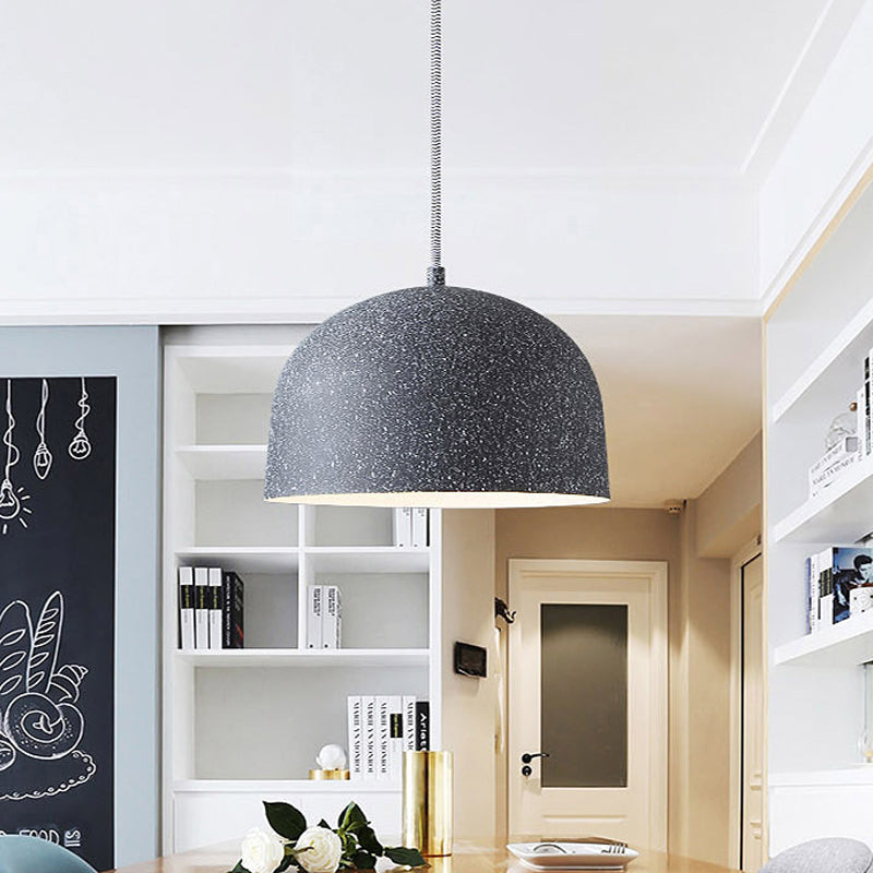 Minimalist 1-Bulb Pendant Light Kit Black/Grey Finish Dome Ceiling Hang Fixture with Iron Shade Black Clearhalo 'Ceiling Lights' 'Modern Pendants' 'Modern' 'Pendant Lights' 'Pendants' Lighting' 731548