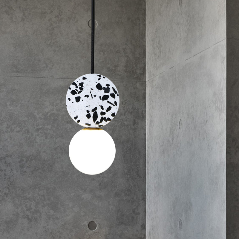 Black Round Ceiling Light Modern 1 Light Marble LED Pendant Lamp with Modo White Glass Shade White Clearhalo 'Ceiling Lights' 'Chandeliers' 'Glass shade' 'Glass' 'Modern Pendants' 'Modern' 'Pendant Lights' 'Pendants' Lighting' 731577