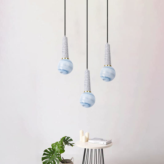 Ball Coffee Shop Hanging Light Blue Planet Glass 1 Head Modernist Pendant Lamp with Marble Top Clearhalo 'Ceiling Lights' 'Chandeliers' 'Glass shade' 'Glass' 'Modern Pendants' 'Modern' 'Pendant Lights' 'Pendants' Lighting' 731592