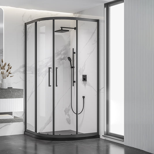 Neo-round 304 Stainless Steel Shower Kit Clear Double Sliding Shower Enclosure Clearhalo 'Bathroom Remodel & Bathroom Fixtures' 'Home Improvement' 'home_improvement' 'home_improvement_shower_stalls_enclosures' 'Shower Stalls & Enclosures' 'shower_stalls_enclosures' 'Showers & Bathtubs' 7316392