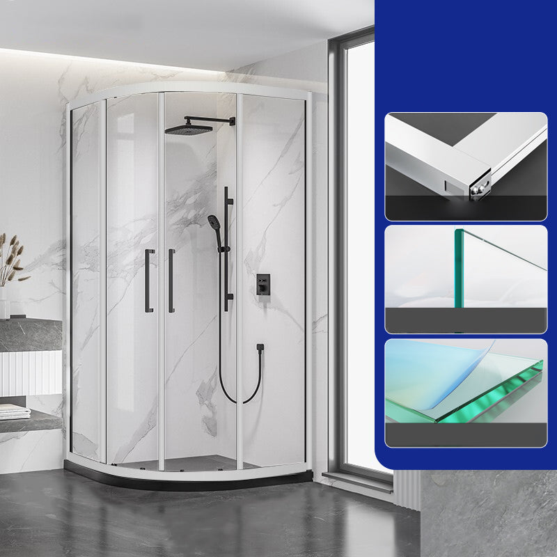Neo-round 304 Stainless Steel Shower Kit Clear Double Sliding Shower Enclosure Silver Clearhalo 'Bathroom Remodel & Bathroom Fixtures' 'Home Improvement' 'home_improvement' 'home_improvement_shower_stalls_enclosures' 'Shower Stalls & Enclosures' 'shower_stalls_enclosures' 'Showers & Bathtubs' 7316393