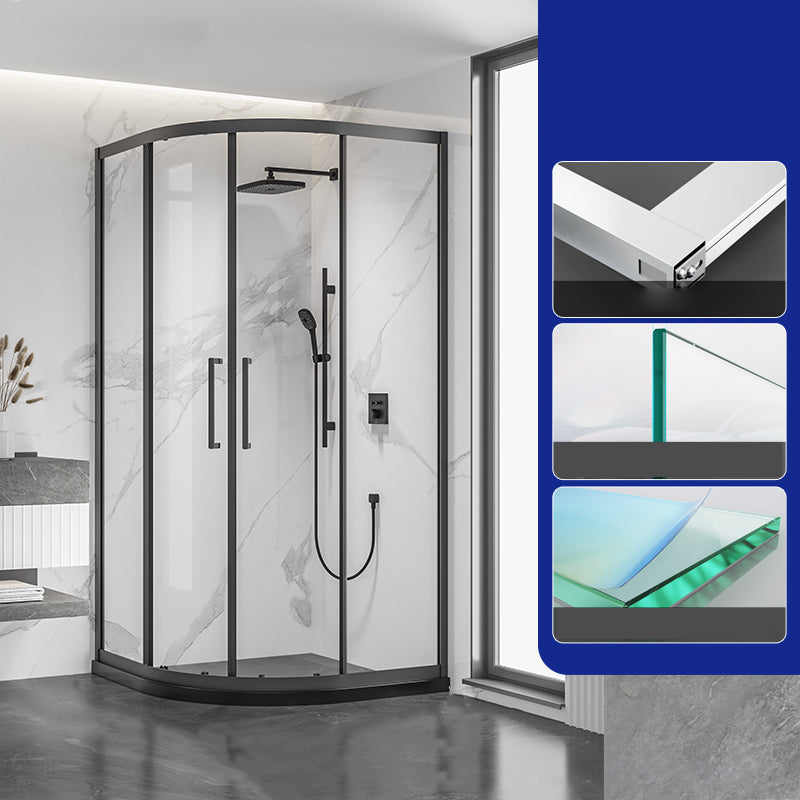 Neo-round 304 Stainless Steel Shower Kit Clear Double Sliding Shower Enclosure Black Clearhalo 'Bathroom Remodel & Bathroom Fixtures' 'Home Improvement' 'home_improvement' 'home_improvement_shower_stalls_enclosures' 'Shower Stalls & Enclosures' 'shower_stalls_enclosures' 'Showers & Bathtubs' 7316394