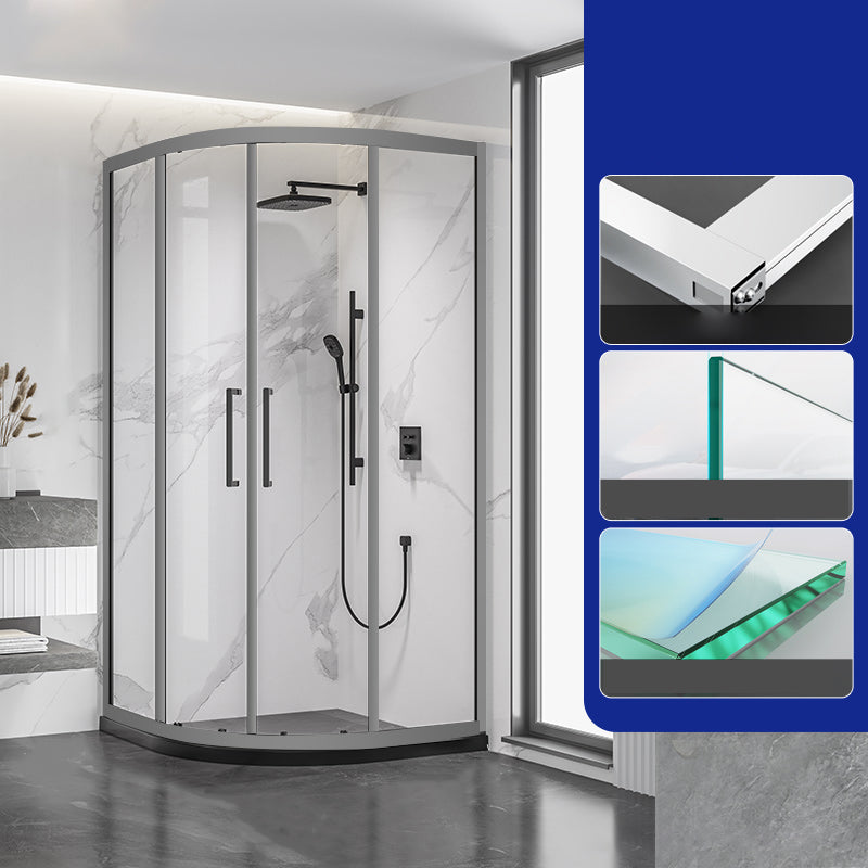 Neo-round 304 Stainless Steel Shower Kit Clear Double Sliding Shower Enclosure Gray Clearhalo 'Bathroom Remodel & Bathroom Fixtures' 'Home Improvement' 'home_improvement' 'home_improvement_shower_stalls_enclosures' 'Shower Stalls & Enclosures' 'shower_stalls_enclosures' 'Showers & Bathtubs' 7316396
