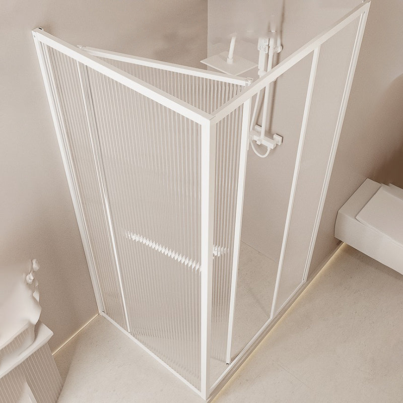 White Frame Single Sliding Shower Enclosure with Door Handle and Fixed Panel Clearhalo 'Bathroom Remodel & Bathroom Fixtures' 'Home Improvement' 'home_improvement' 'home_improvement_shower_stalls_enclosures' 'Shower Stalls & Enclosures' 'shower_stalls_enclosures' 'Showers & Bathtubs' 7316407