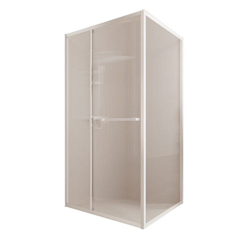 White Frame Single Sliding Shower Enclosure with Door Handle and Fixed Panel Right Clearhalo 'Bathroom Remodel & Bathroom Fixtures' 'Home Improvement' 'home_improvement' 'home_improvement_shower_stalls_enclosures' 'Shower Stalls & Enclosures' 'shower_stalls_enclosures' 'Showers & Bathtubs' 7316408