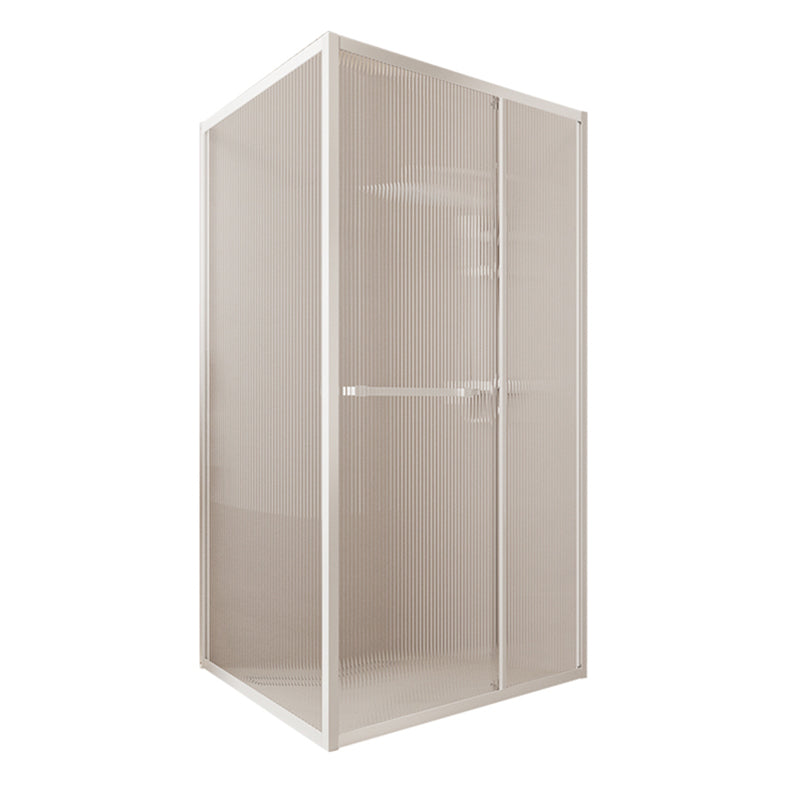 White Frame Single Sliding Shower Enclosure with Door Handle and Fixed Panel Left Clearhalo 'Bathroom Remodel & Bathroom Fixtures' 'Home Improvement' 'home_improvement' 'home_improvement_shower_stalls_enclosures' 'Shower Stalls & Enclosures' 'shower_stalls_enclosures' 'Showers & Bathtubs' 7316412