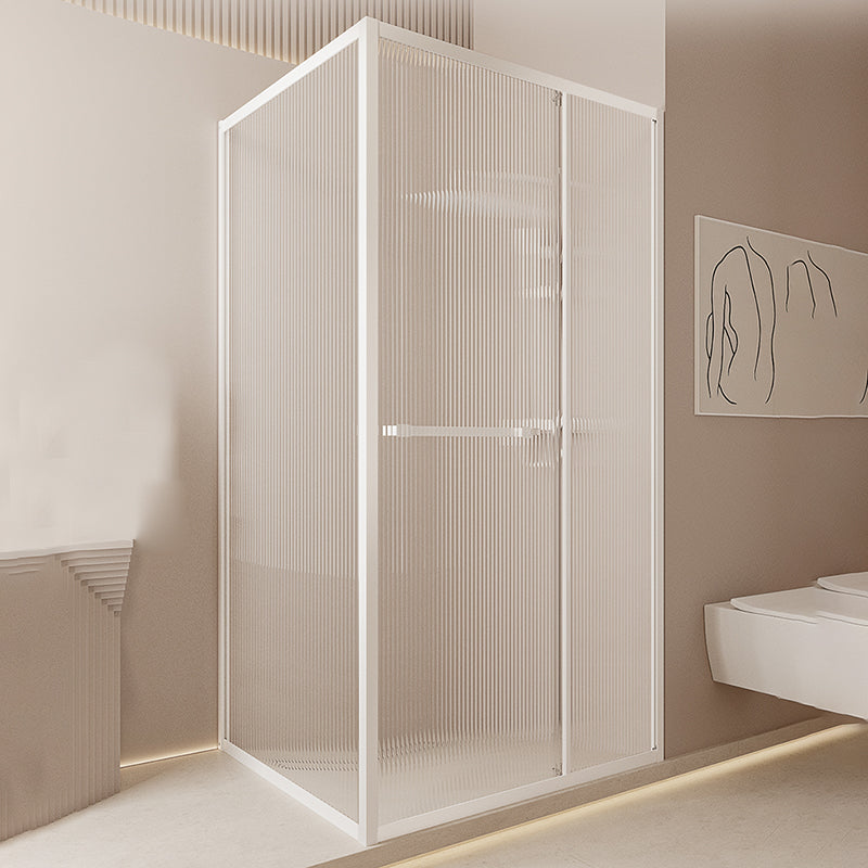 White Frame Single Sliding Shower Enclosure with Door Handle and Fixed Panel Clearhalo 'Bathroom Remodel & Bathroom Fixtures' 'Home Improvement' 'home_improvement' 'home_improvement_shower_stalls_enclosures' 'Shower Stalls & Enclosures' 'shower_stalls_enclosures' 'Showers & Bathtubs' 7316417