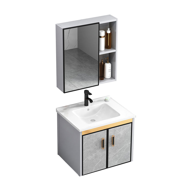 Modern Gray Stone Vanity Set Single-Sink Wall Mount Rectangular Vanity Set Vanity & Faucet & Mirror Cabinet 24"L x 16"W x 16"H Ceramic Clearhalo 'Bathroom Remodel & Bathroom Fixtures' 'Bathroom Vanities' 'bathroom_vanities' 'Home Improvement' 'home_improvement' 'home_improvement_bathroom_vanities' 7316691