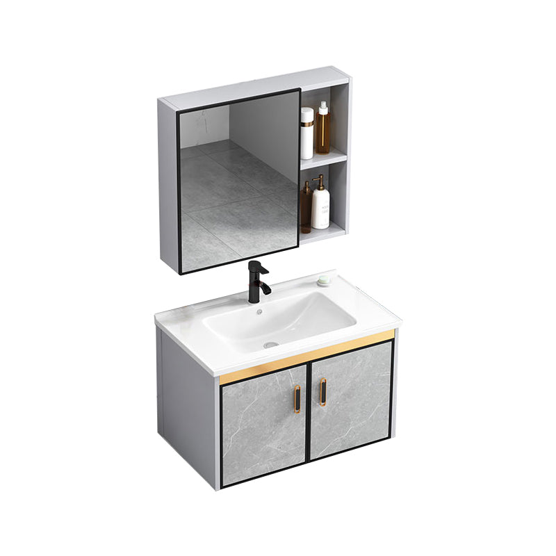 Modern Gray Stone Vanity Set Single-Sink Wall Mount Rectangular Vanity Set Vanity & Faucet & Mirror Cabinet Ceramic Clearhalo 'Bathroom Remodel & Bathroom Fixtures' 'Bathroom Vanities' 'bathroom_vanities' 'Home Improvement' 'home_improvement' 'home_improvement_bathroom_vanities' 7316694