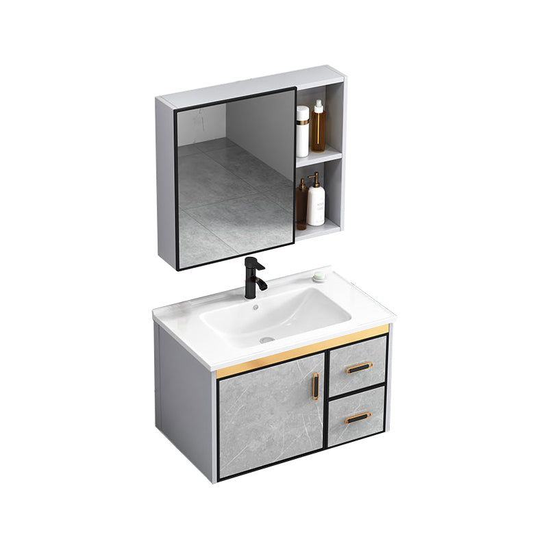 Modern Gray Stone Vanity Set Single-Sink Wall Mount Rectangular Vanity Set Vanity & Faucet & Mirror Cabinet Ceramic Clearhalo 'Bathroom Remodel & Bathroom Fixtures' 'Bathroom Vanities' 'bathroom_vanities' 'Home Improvement' 'home_improvement' 'home_improvement_bathroom_vanities' 7316696