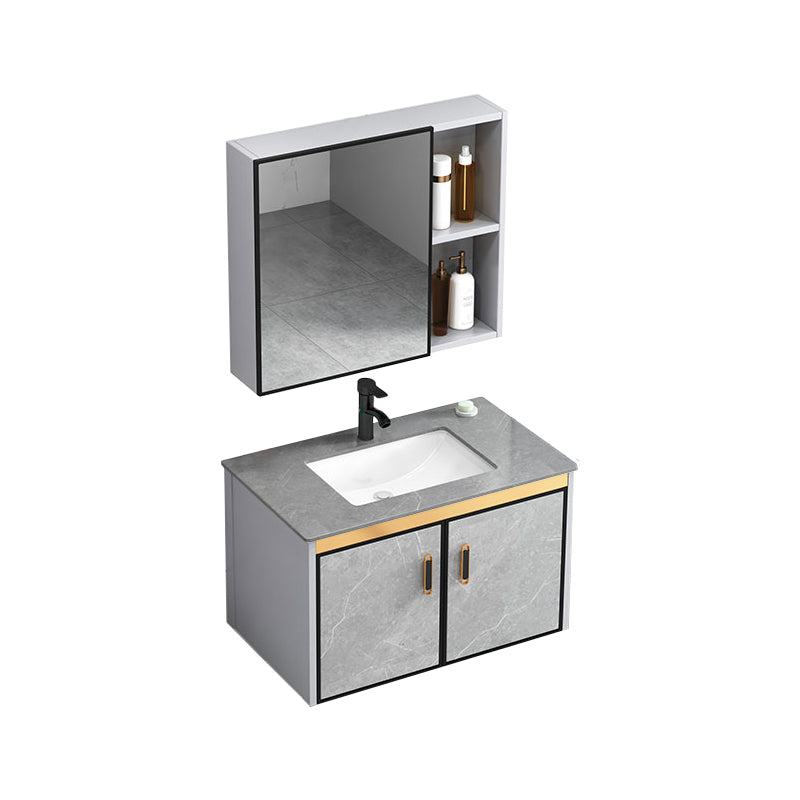 Modern Gray Stone Vanity Set Single-Sink Wall Mount Rectangular Vanity Set Vanity & Faucet & Mirror Cabinet Stone Clearhalo 'Bathroom Remodel & Bathroom Fixtures' 'Bathroom Vanities' 'bathroom_vanities' 'Home Improvement' 'home_improvement' 'home_improvement_bathroom_vanities' 7316700