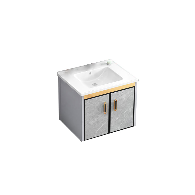 Modern Gray Stone Vanity Set Single-Sink Wall Mount Rectangular Vanity Set Bathroom Vanity 24"L x 16"W x 16"H Ceramic Clearhalo 'Bathroom Remodel & Bathroom Fixtures' 'Bathroom Vanities' 'bathroom_vanities' 'Home Improvement' 'home_improvement' 'home_improvement_bathroom_vanities' 7316704