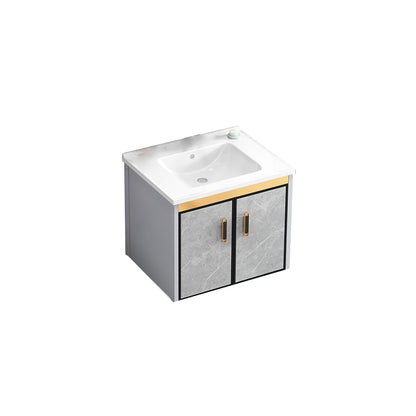 Modern Gray Stone Vanity Set Single-Sink Wall Mount Rectangular Vanity Set Bathroom Vanity 24"L x 16"W x 16"H Ceramic Clearhalo 'Bathroom Remodel & Bathroom Fixtures' 'Bathroom Vanities' 'bathroom_vanities' 'Home Improvement' 'home_improvement' 'home_improvement_bathroom_vanities' 7316704