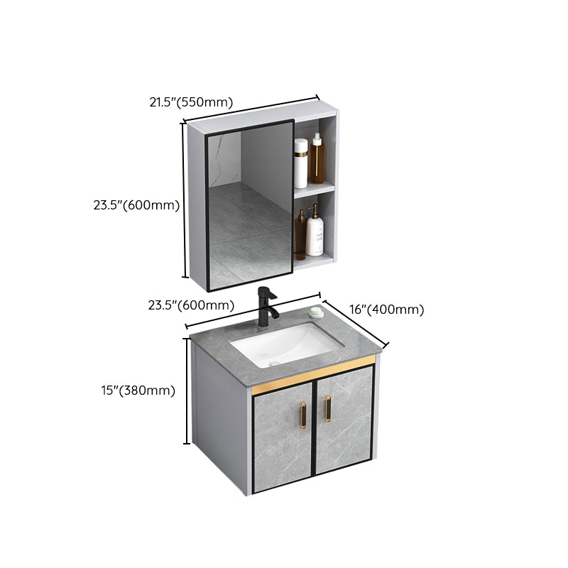 Modern Gray Stone Vanity Set Single-Sink Wall Mount Rectangular Vanity Set Clearhalo 'Bathroom Remodel & Bathroom Fixtures' 'Bathroom Vanities' 'bathroom_vanities' 'Home Improvement' 'home_improvement' 'home_improvement_bathroom_vanities' 7316709